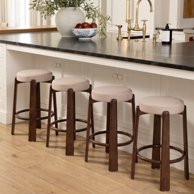 Tabouret de bar Lunara, hauteur d'assise 68,7 cm (27,05 po), en bois d'hévéa massif naturel, avec assise rembourrée et repose-pieds, idéal pour îlot de cuisine, salle à manger et coin repas.