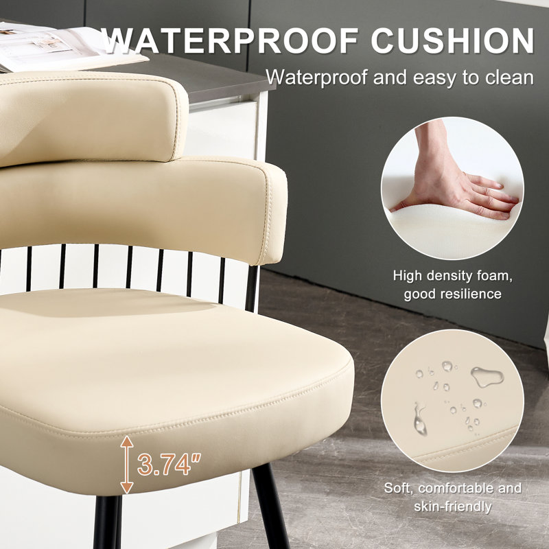 Upholstered Counter Stool with Metal Frame, Beige