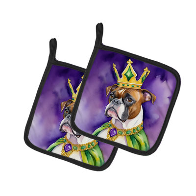 Boxer King of Mardi Gras Pair of Pot Holders