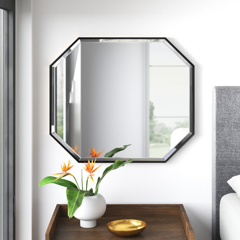 Logsdon Engineered Wood Flat Mirror, 48" x 17", Black