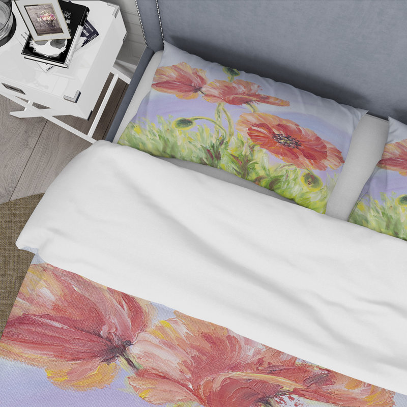Blossoming Poppies In The Morning IV - Ensemble de housse de couette traditionnel - Microfibre de polyester