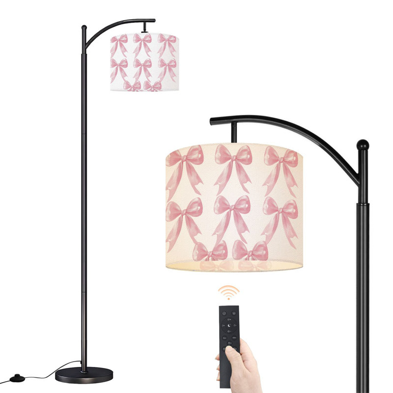 Arc Floor Lamp cute coquette aesthetic seamless bow white Floor Lamps with Remote LED Lights Adjustable Lamp Shades Tall Standing Lamps for Reading Office Living Room