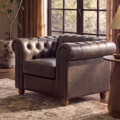 Perry 39.5"  Faux Leather Chesterfield Accent Chair, Classic Single Club Chair with Rolled Arms, Tufted Back and High-Density Foam for Living Room