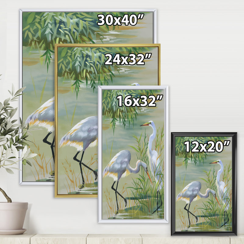 Heron Birds I - reproduction sur toile, Toile blanche encadrée, H 32 po x l 24 po x P 1 po