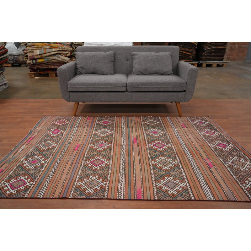 Tapis rustique kilim 5 x 7 avec motifs géométriques complexes