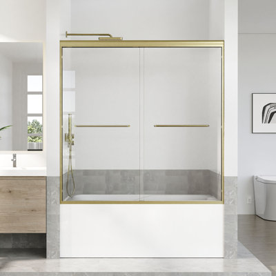 56 To 60 In. W X 60 In. H Semi Frameless Double Sliding Tub Door With 5/16 In. Tempered Clear Glass