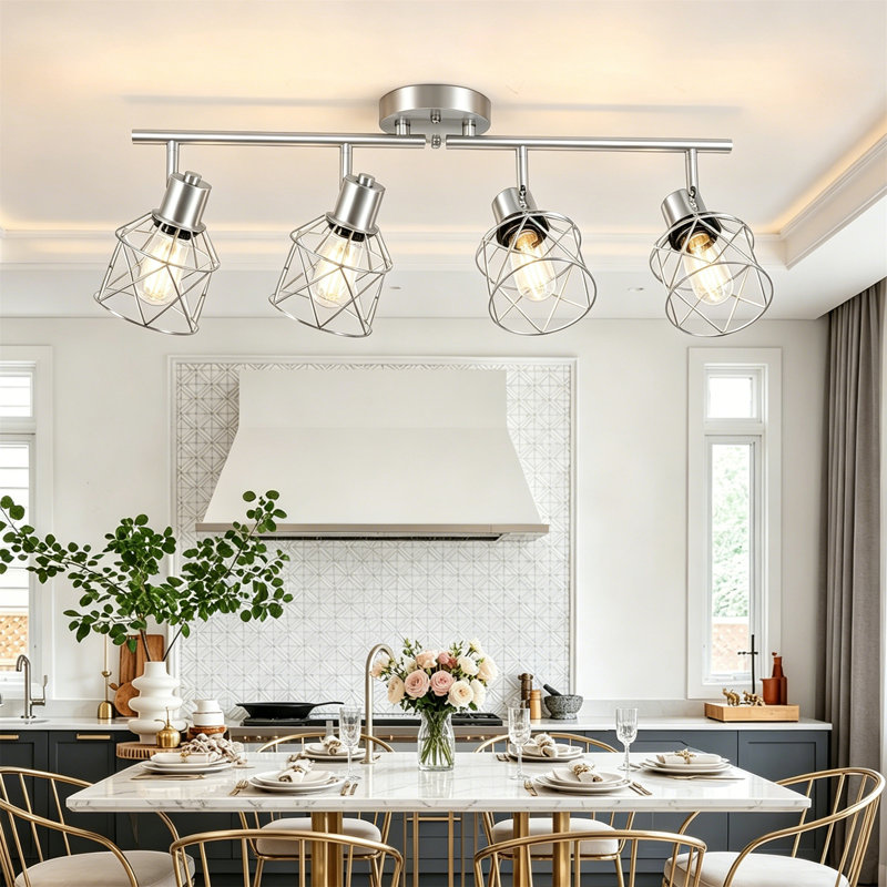 Plafonnier semi-encastré, Nickel brossé, Quatre lumières