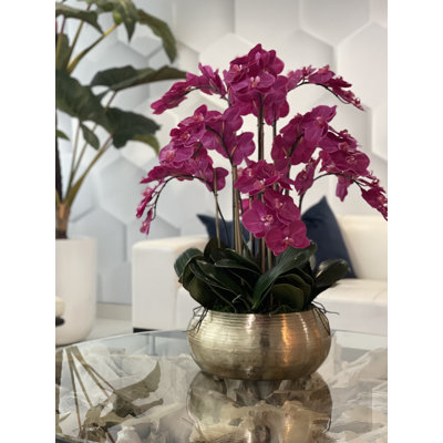 White Phalaenopsis Orchids In Gold Metal Bowie Bowl