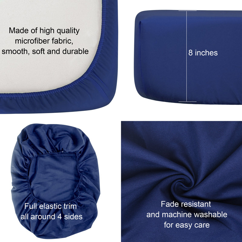 Microfiber Fitted Sheet, Navy Blue