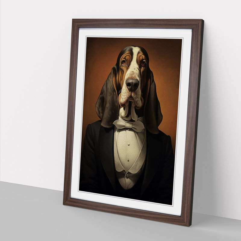 Basset Hound Classicism Art - Framed Print, 34cm H x 25cm W x 2cm D, Walnut Framed