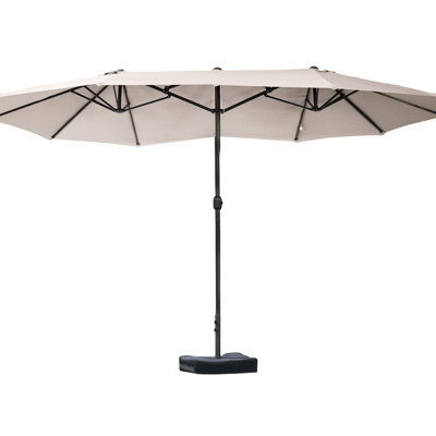 15' Deck Patio Umbrella, Steel Rectangular, Double Sided Sun Guard, Effortless Operating Crank, Coffee Rectangular Steel, Protection, Simple Crank Function,