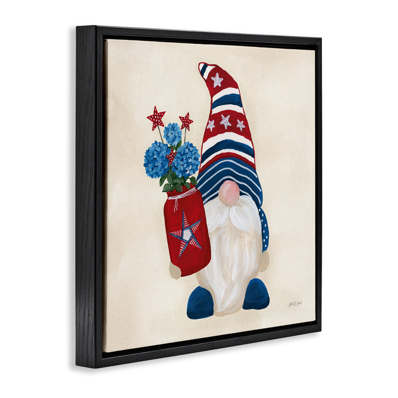  American Gnome with Flowers Floater Canvas Wall Art by Yvette St. Amant, H 25 po x l 25 po, Cadre flottant noir de jais