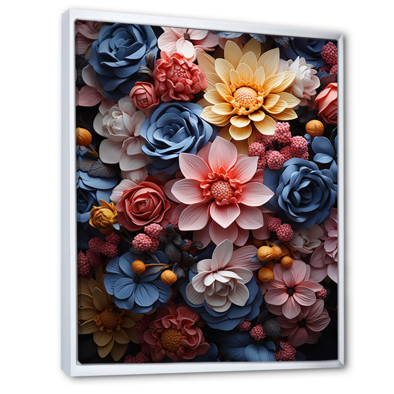Rose, bleu, Wilflowers Dream I, Cadre flottant blanc, H 40 po x l 30 po x P 1,5 po