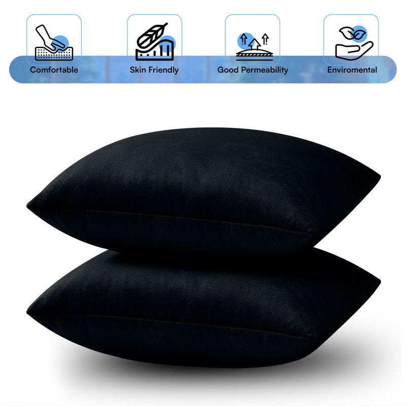 Luxurious Plain Velvet Cushion Covers (Set Of 2), Black