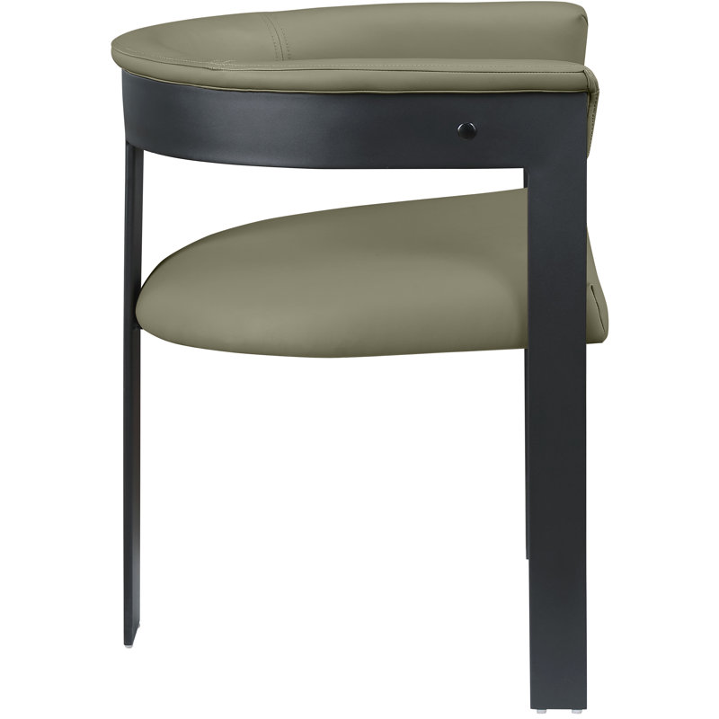 Chaise avec accoudoirs à dossier rembourré Romeo, Thermolaquage noir mat, Cuir végétalien vert olive