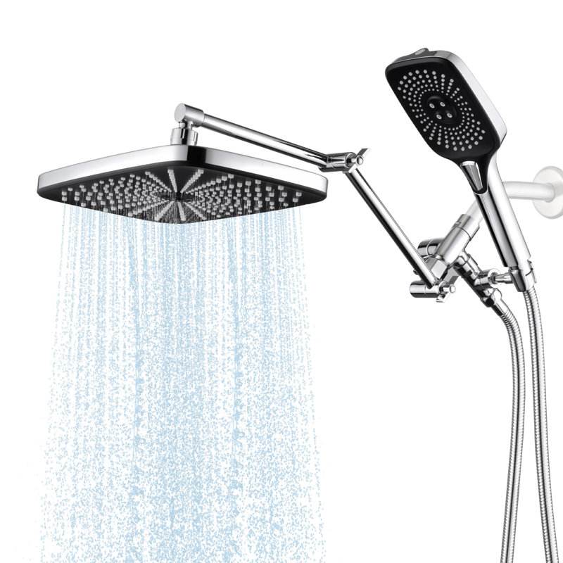 12" High Pressure Rainfall Shower Head With Handheld Spray, Waterfall Shower Heads, Dual Showerhead With 71" Hose, 3-Way Diverter, Height/Angle Adjustable, Anti-Clog Nozzles, Chrome