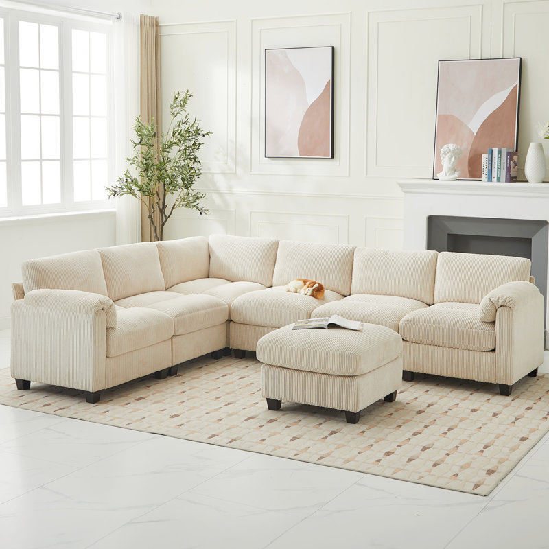 Canapé modulaire 7 pièces en velours côtelé, Beige