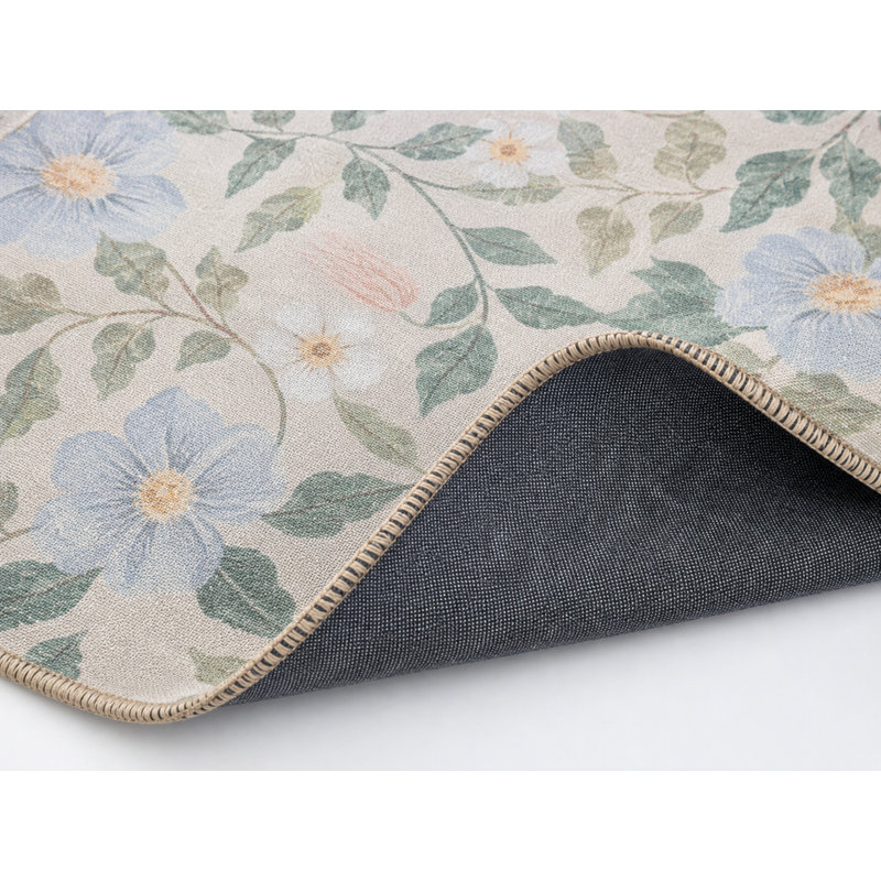 Floral Cream Woven Base Washable Carpet, Rectangle 4' x 5'11"