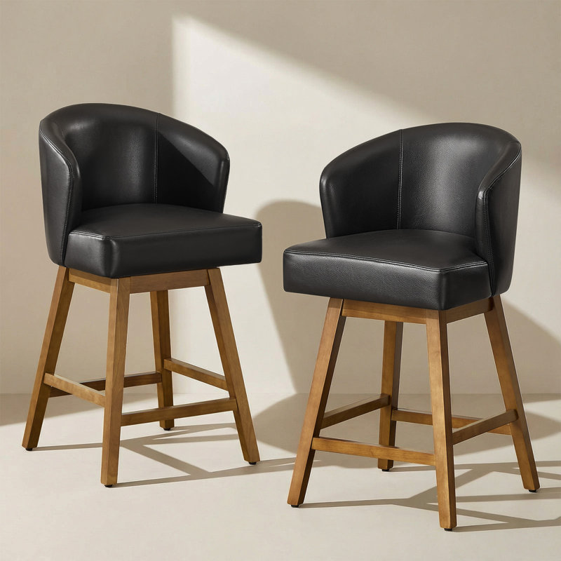 Swivel Upholstered Counter Stool with Solid Wood Frame