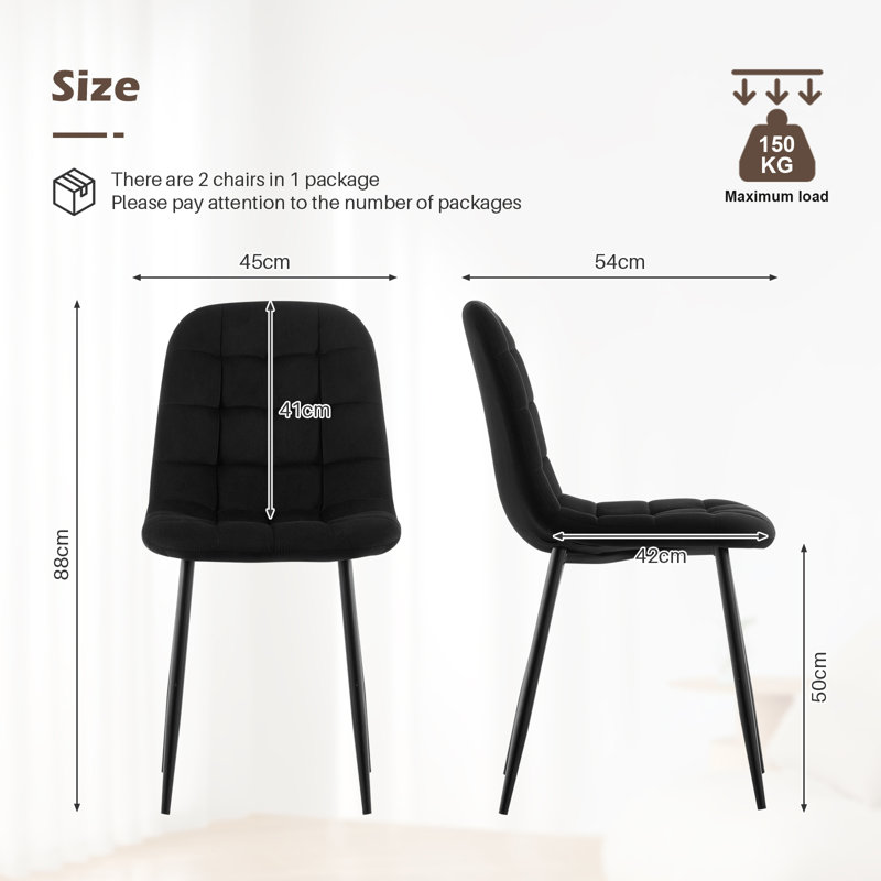 50cm H Velvet Upholstered Metal Side Chair, Black
