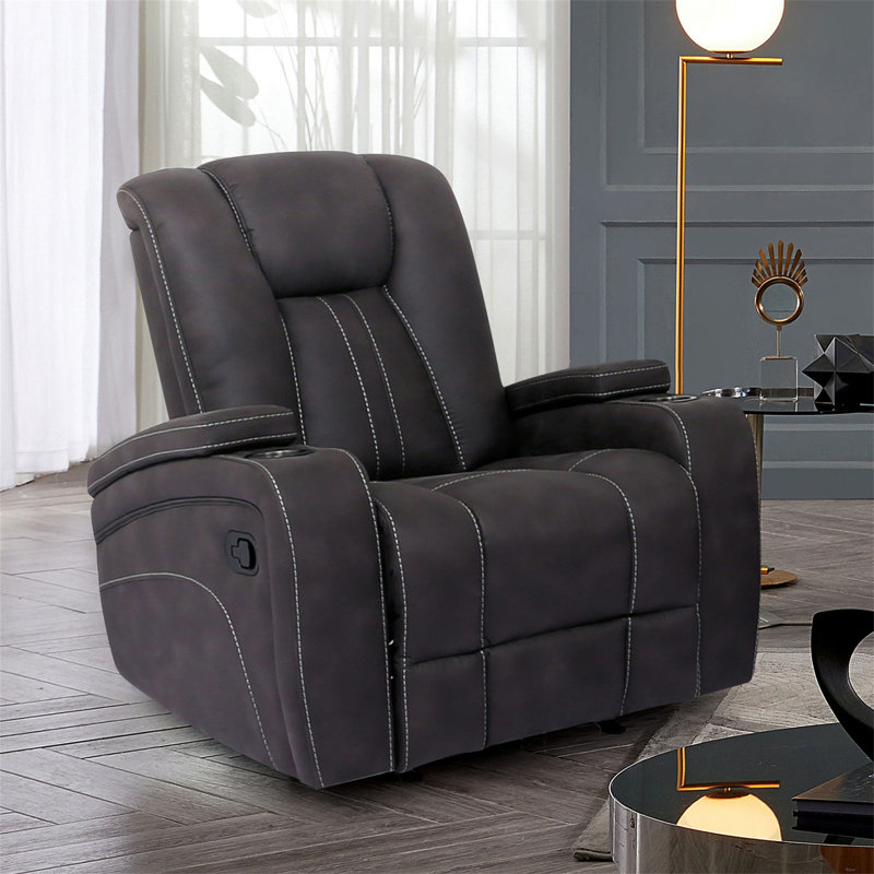 Transitional Style Glider Recliner Channel Back And Seat Design Cup Holder Lift Up Armrest