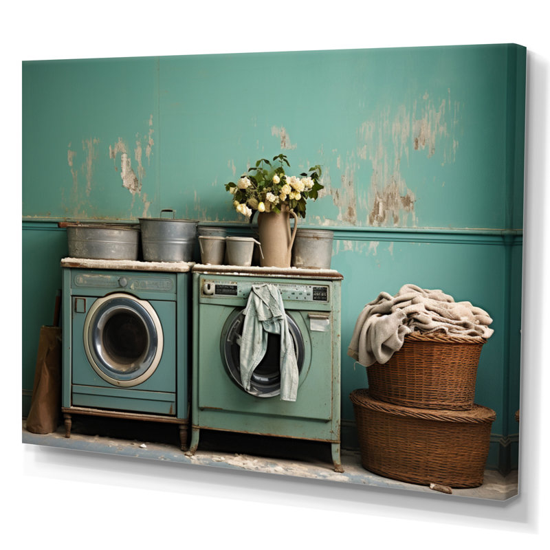 Turquoise Vintage Laundry Room II - impression, Toile tendue, H 12 po x l 20 po x P 1 po