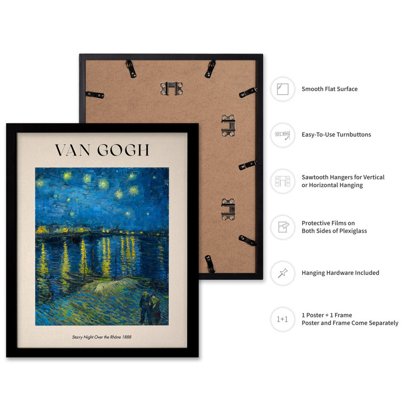 Van Gogh - Nuit étoilée sur le rhône n ° 2, Black Framed, Poster, 18"H x 24"W