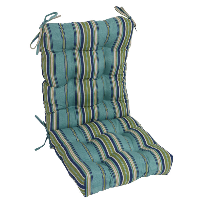 Outdoor Tufted Seat/Back Chair Cushion, Tan/Green/Blue/Terrace Breeze Striped, 18" W x 18" D