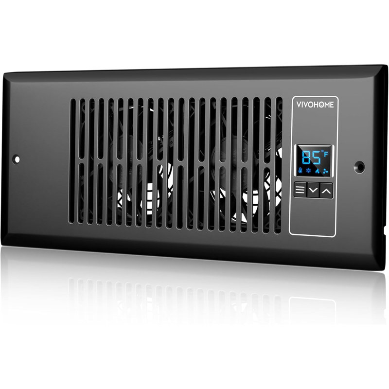 Quiet Register Booster Fan With Intelligent Thermostat, Black