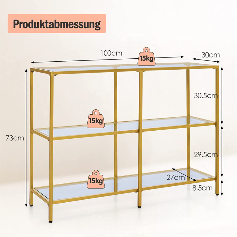 Meayki Glass Top Console Table, 73cm H x 100cm W x 30cm D