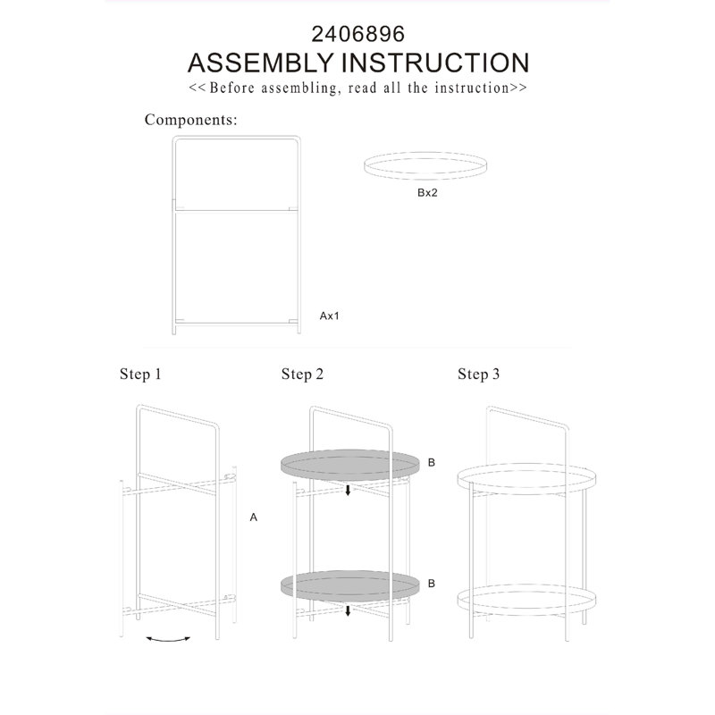 Alexica End Table, White, White/Gold