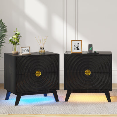 2-Drawer Bedside Table With Built-In Outlets And Human Sensor Light
