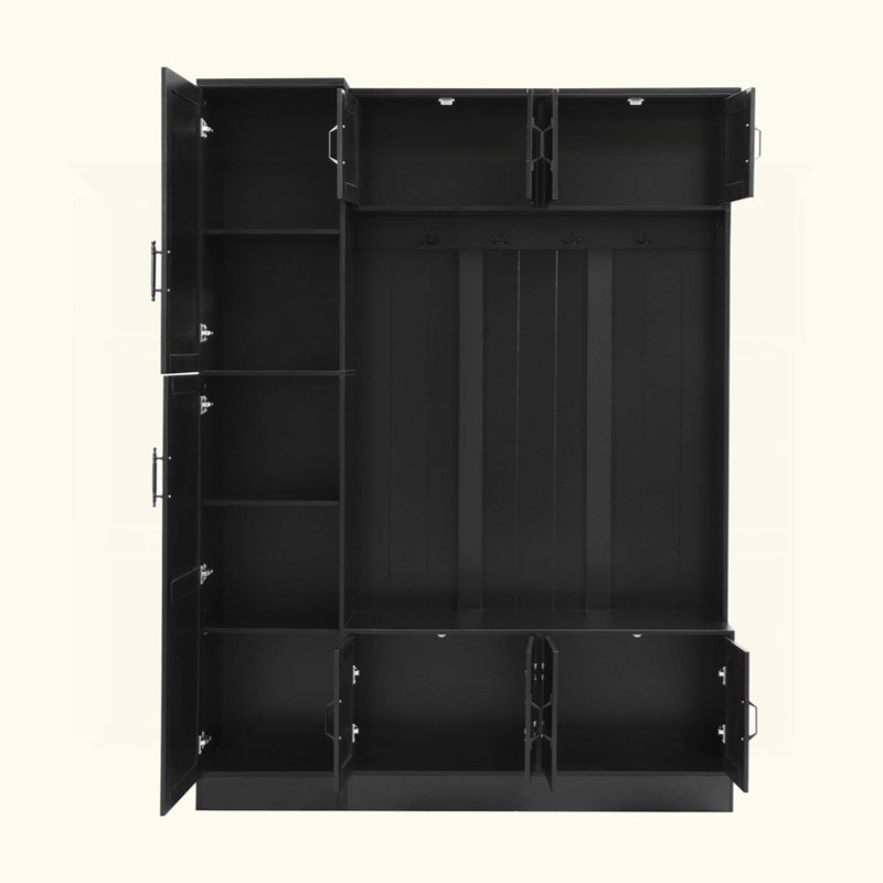 Modern Hall Tree With Shoe Storage, 4-In-1 Entryway Bench With 6 Cabinets, 4 Coat Hooks & Adjustable Shelf For Hallway, Living Room
