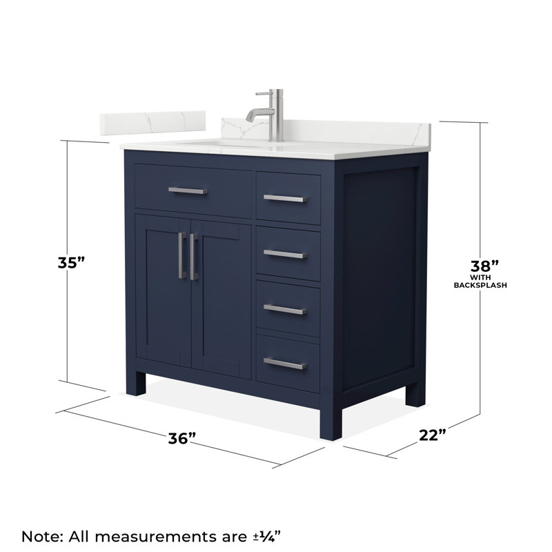 Beckett 36" Freestanding Single Bathroom Vanity with Quartz Top, Brushed Nickel, Giotto Quartz, Dark Blue