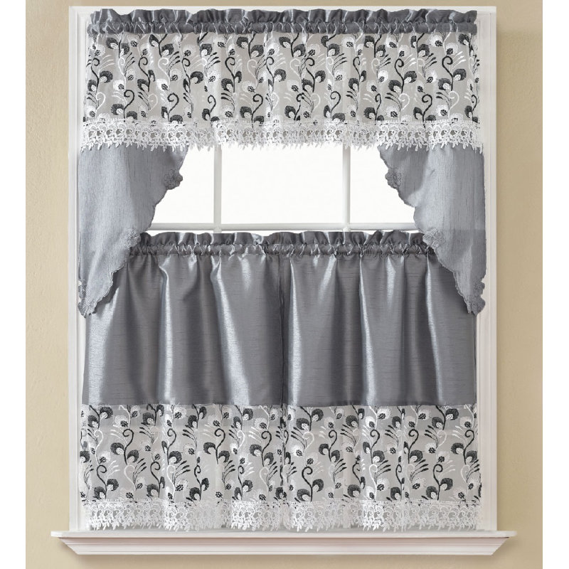 Manningtree Floral Swag Kitchen Curtain, Silver/White