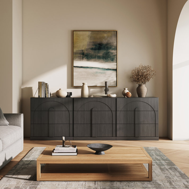Set of 3 Sideboard Cabinet with 3 Drawers, Ebony, Ebony