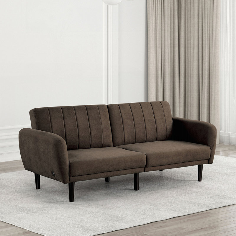Contemporary convertible en lit, canapé de futon 1 pièce avec dossier capitonné cannelé, Brun