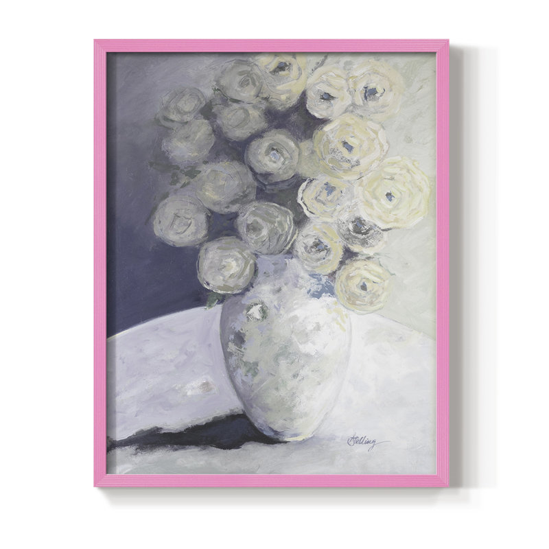 Vase vert avec fleurs jaunes, reproduction encadrée - bois massif, Rose, H 10 po x l 8 po