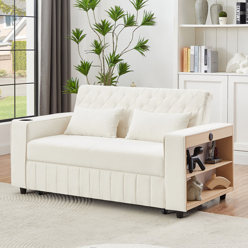 Canapé-lit convertible polyvalent avec dossier réglable et fonctionnalités multiples pour tout espace de vie, Beige