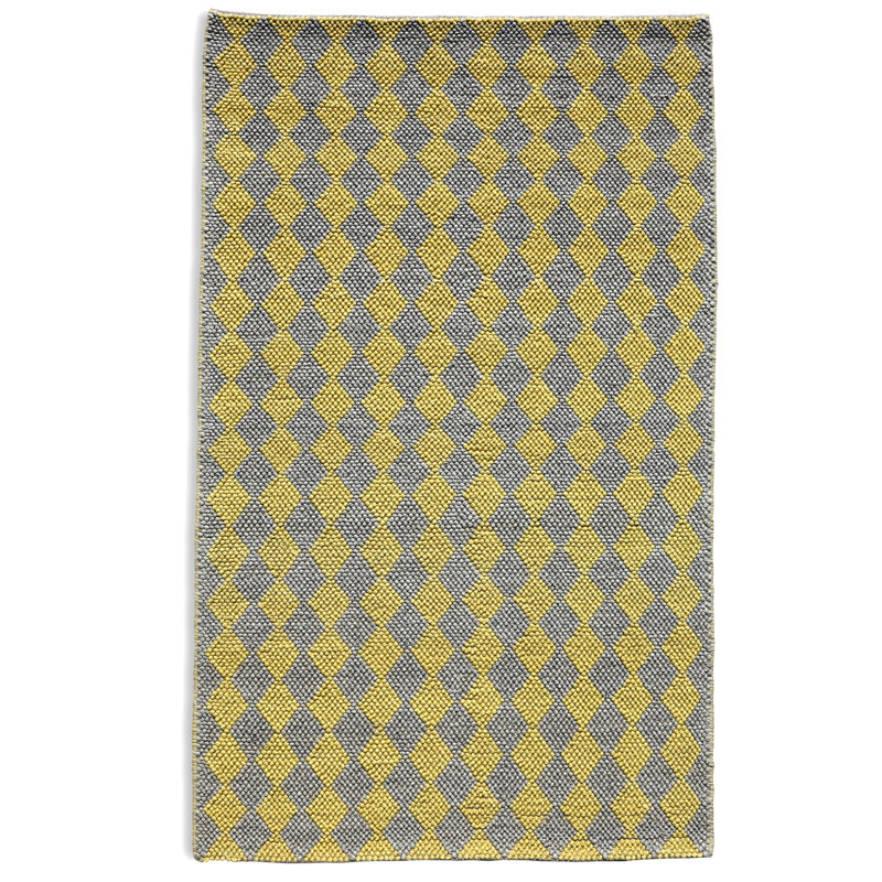 Bubble Argyle Loop Pile Weave Yellow & Grey Wool Area Rug By Tufty Home, Rectangle 2' x 3'