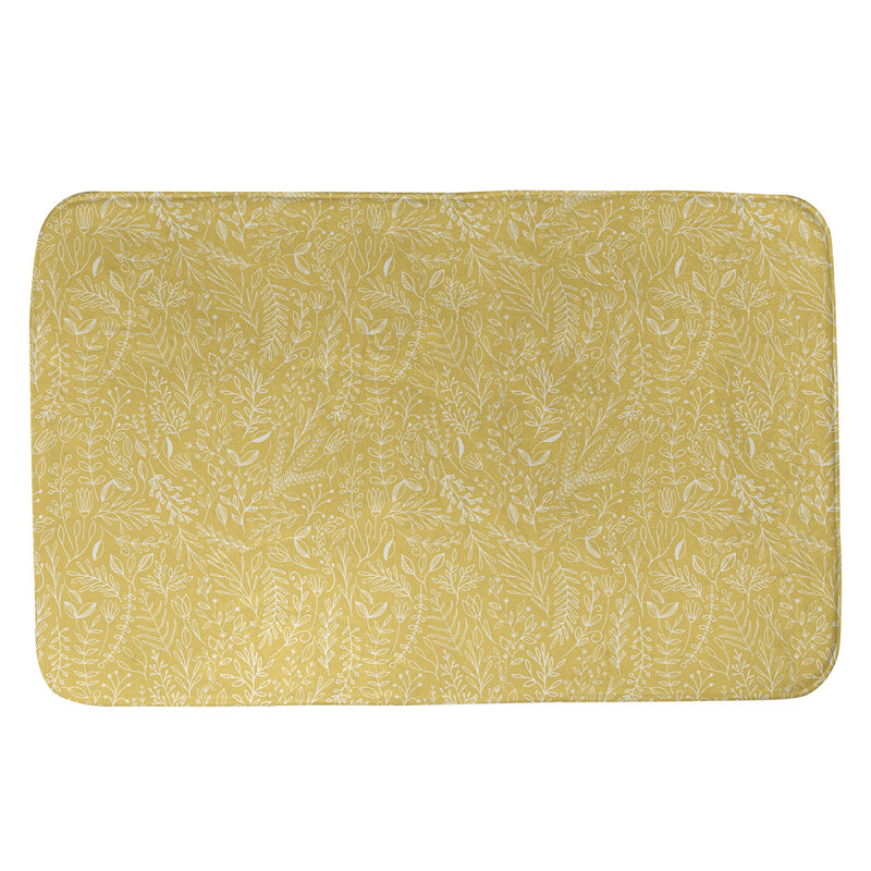Tapis pour salle de bain floral ditsy Leffel, l 21 po x L 34 po, Jaune / Blanc