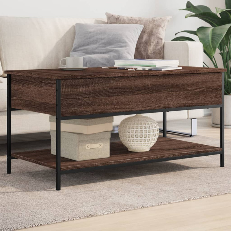 Noby Lift Top Four Leg Coffee Table with Storage, Brown Oak