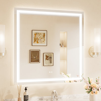Frontlit and Backlit LED Bathroom vantiy Mirror,3 Color Dimmable Light & Anti-fog Tempered Glass mirror