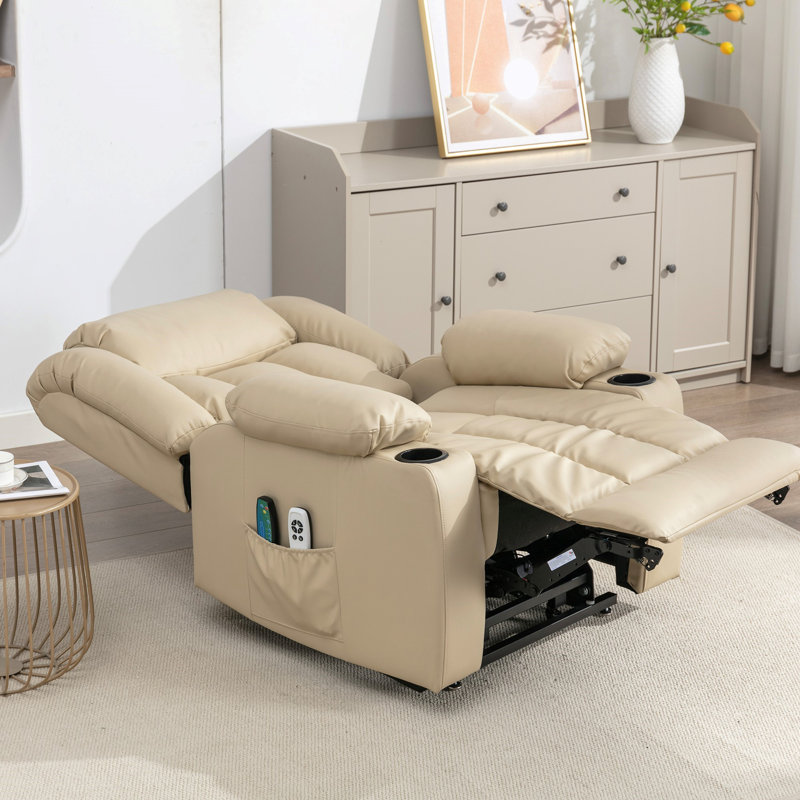 Anudhya 87cm Wide Faux Leather Lift Assist Standard Recliner with Massager, Cream