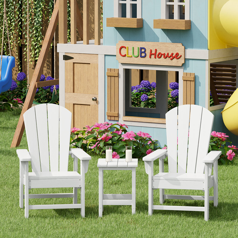Laguna Kids Outdoor Poly Adirondack Chair With Side Table 3-Piece Set, White
