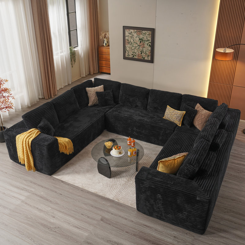 Canapé modulaire rembourré Kustas Boneless, Velours côtelé noir