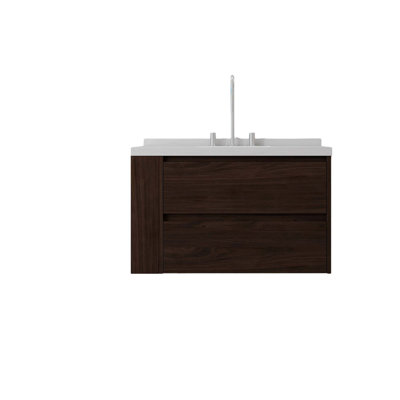 Meuble-lavabo flottant avec comptoir en marbre de culture et rangement à fermeture en douceur