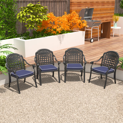 4-Piece Set Stacking Patio Dining Armchair with Blue Cushion by Darby Home Co