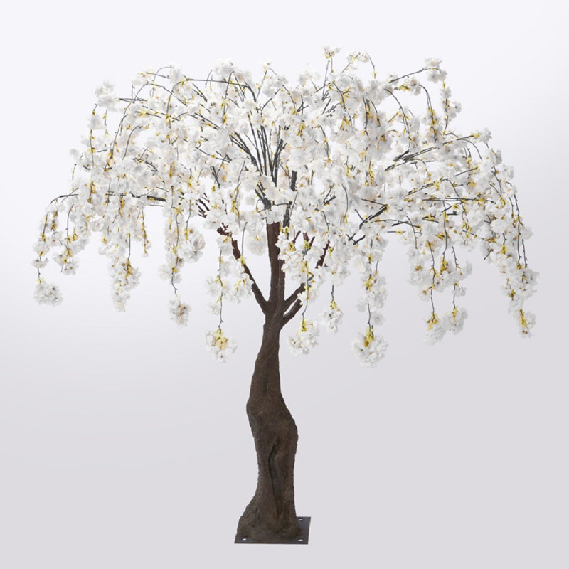 59'' Faux Flowering Tree in Metal Freestanding, White