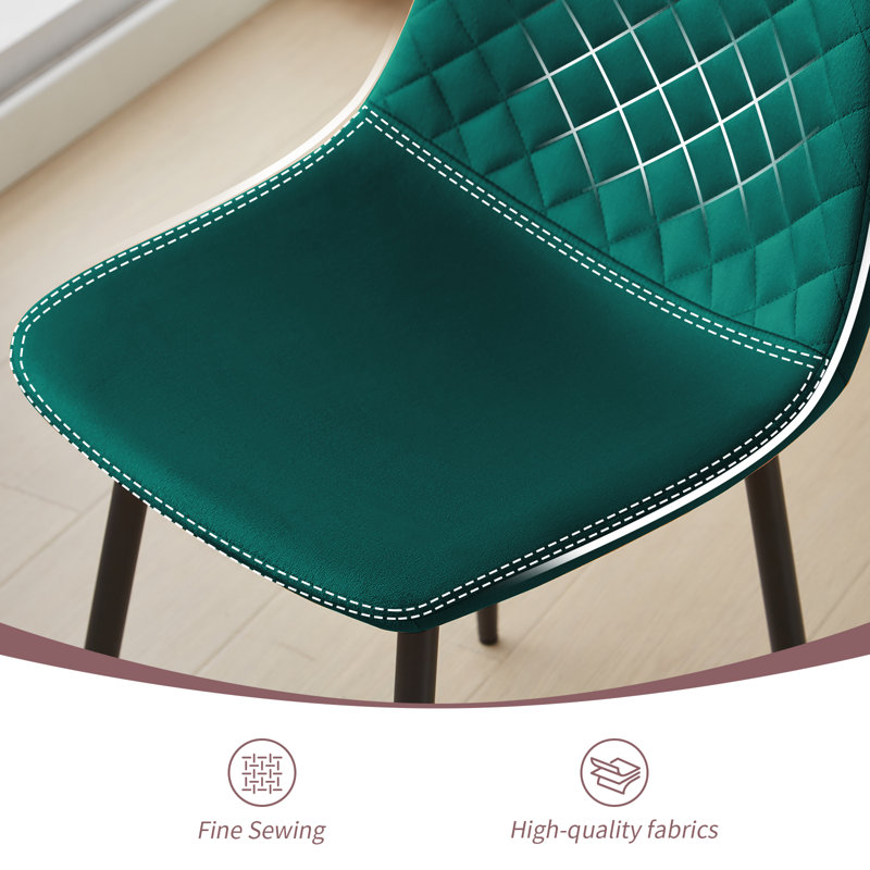 Kaylani Modern Upholstered Dining Chair, Green Velvet, Black, 4